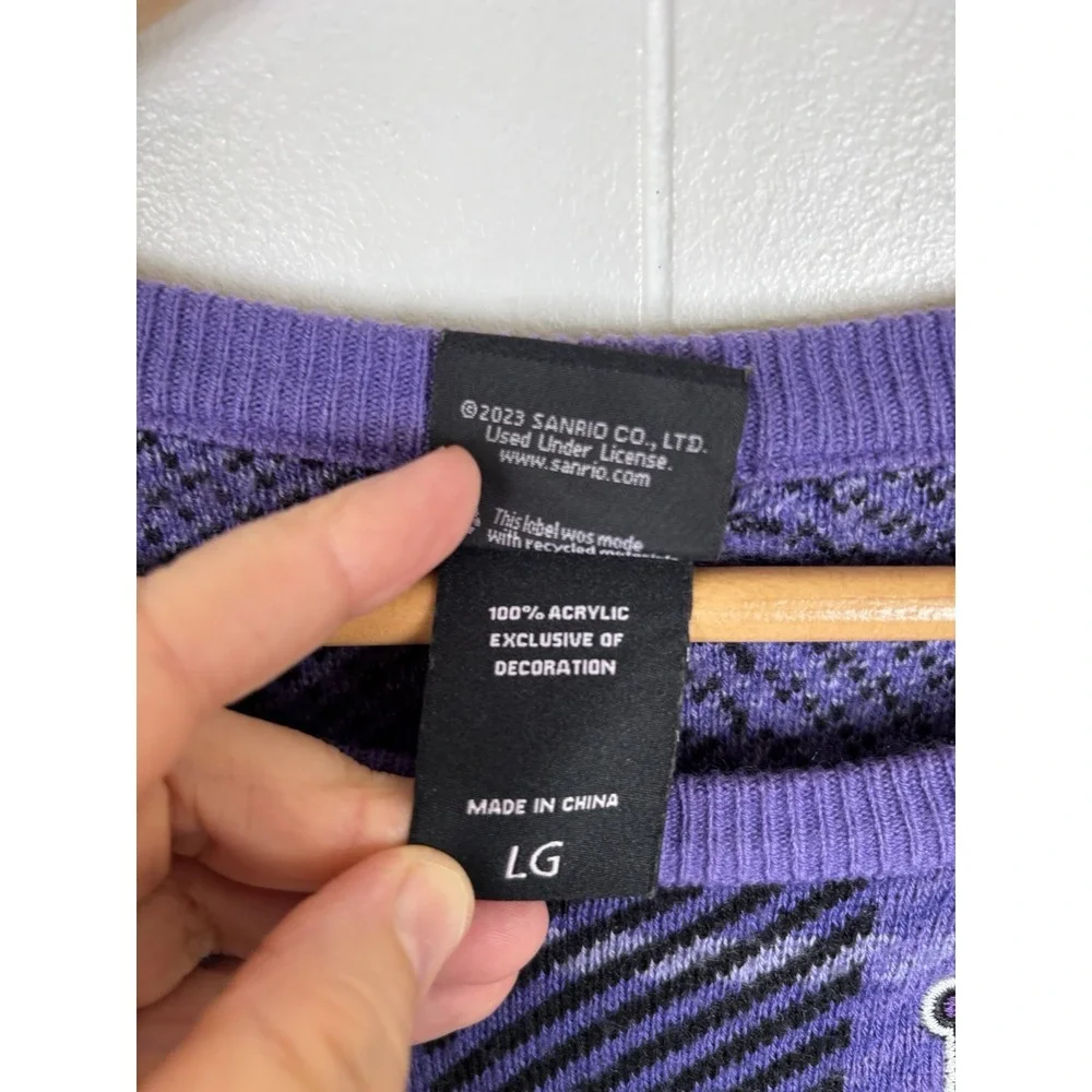 Kuromi by Sanrio Women's Sz Large Purple Black Plaid Sweater Embroidered Logo